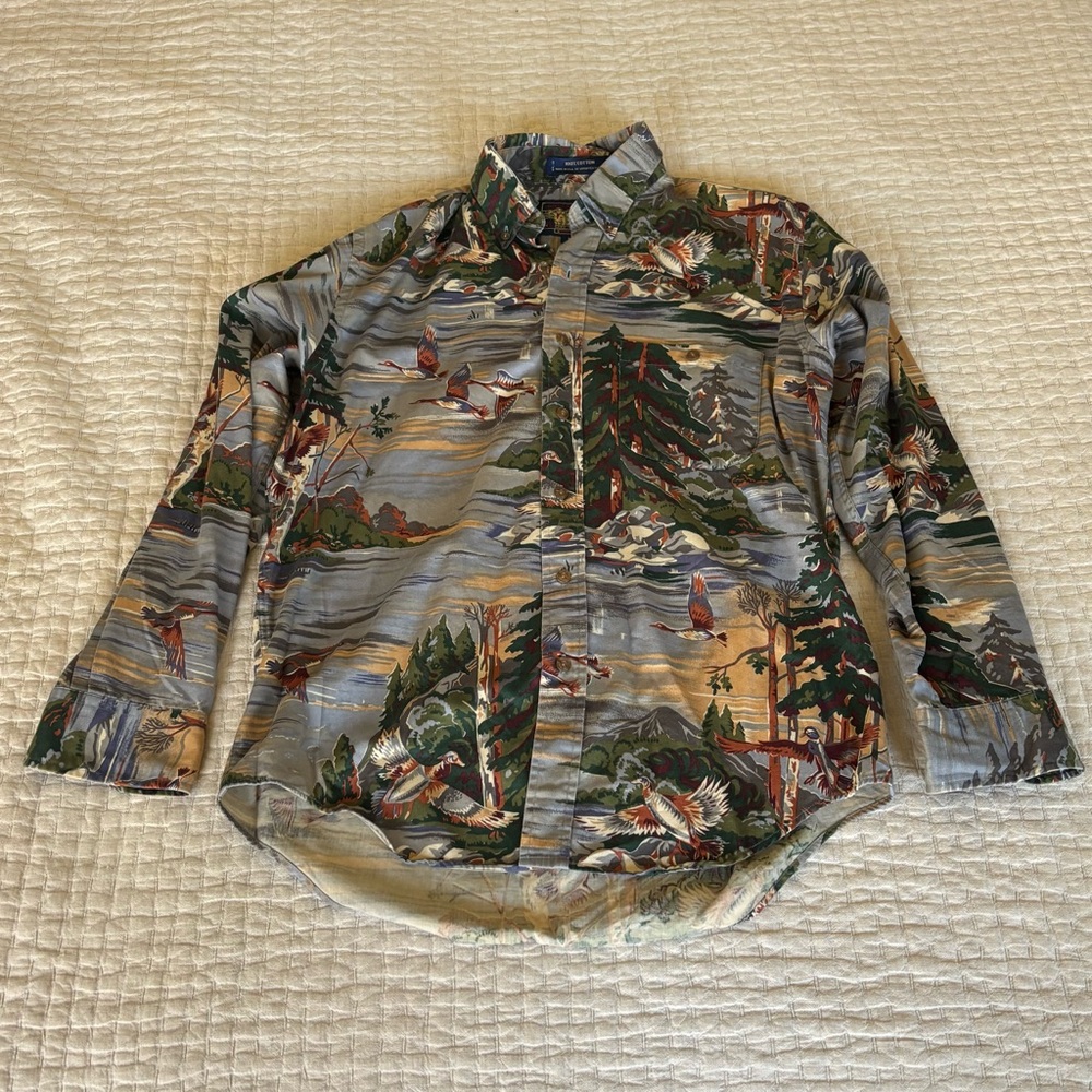 Ralph Lauren Nature Western Goose Print Button-Up Shirt - Size M (Fit slim L)